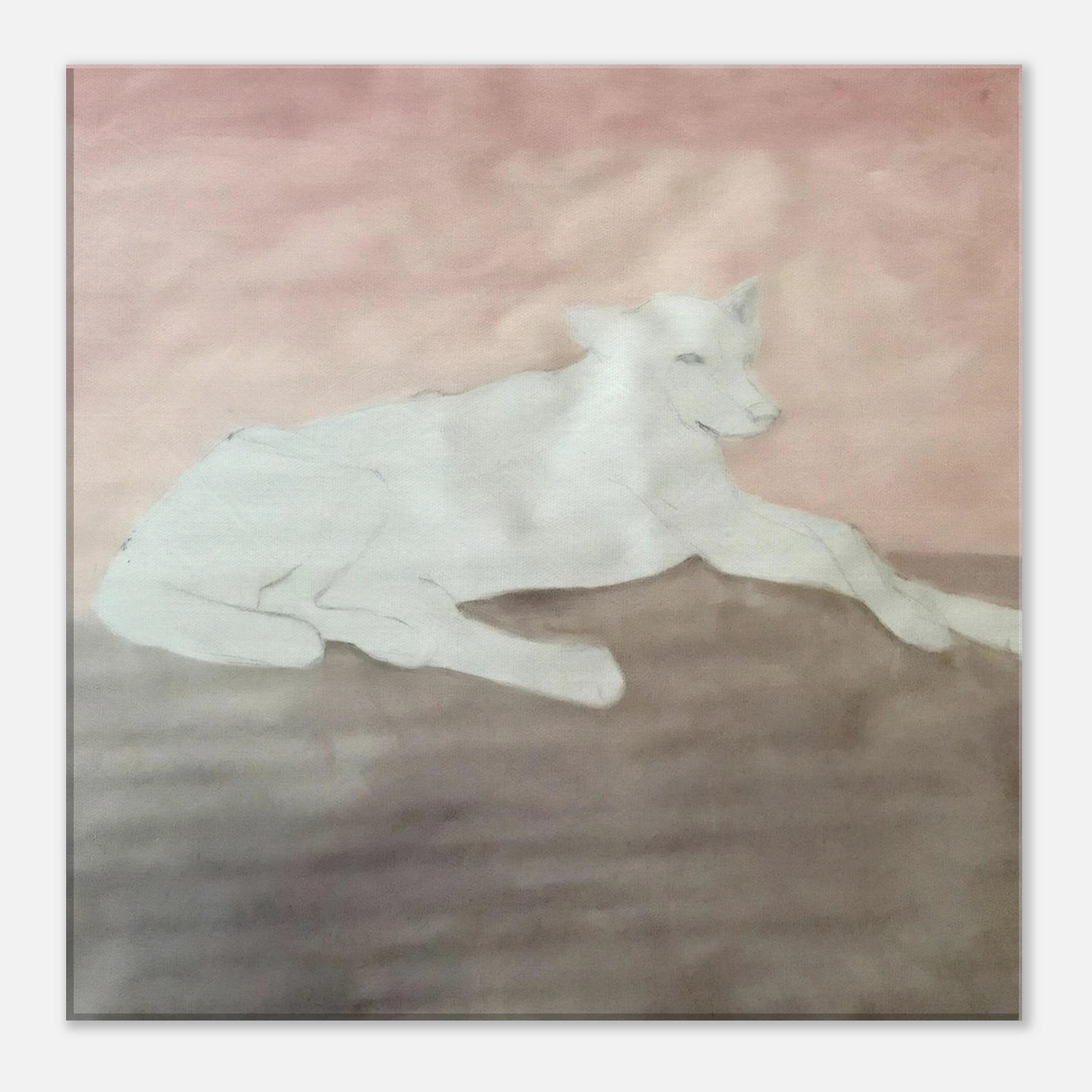 "Barely There Stray" — a pale, lightly-sketched street dog at rest, Granada, Nicaragua, painted by Peta Kaplan, canvas wall art
