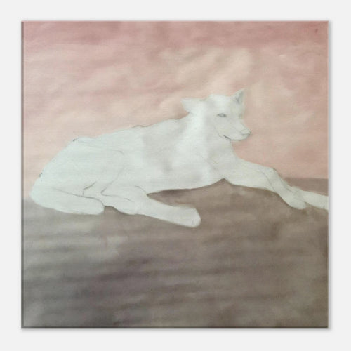 "Barely There Stray" — a pale, lightly-sketched street dog at rest, Granada, Nicaragua, painted by Peta Kaplan, canvas wall art