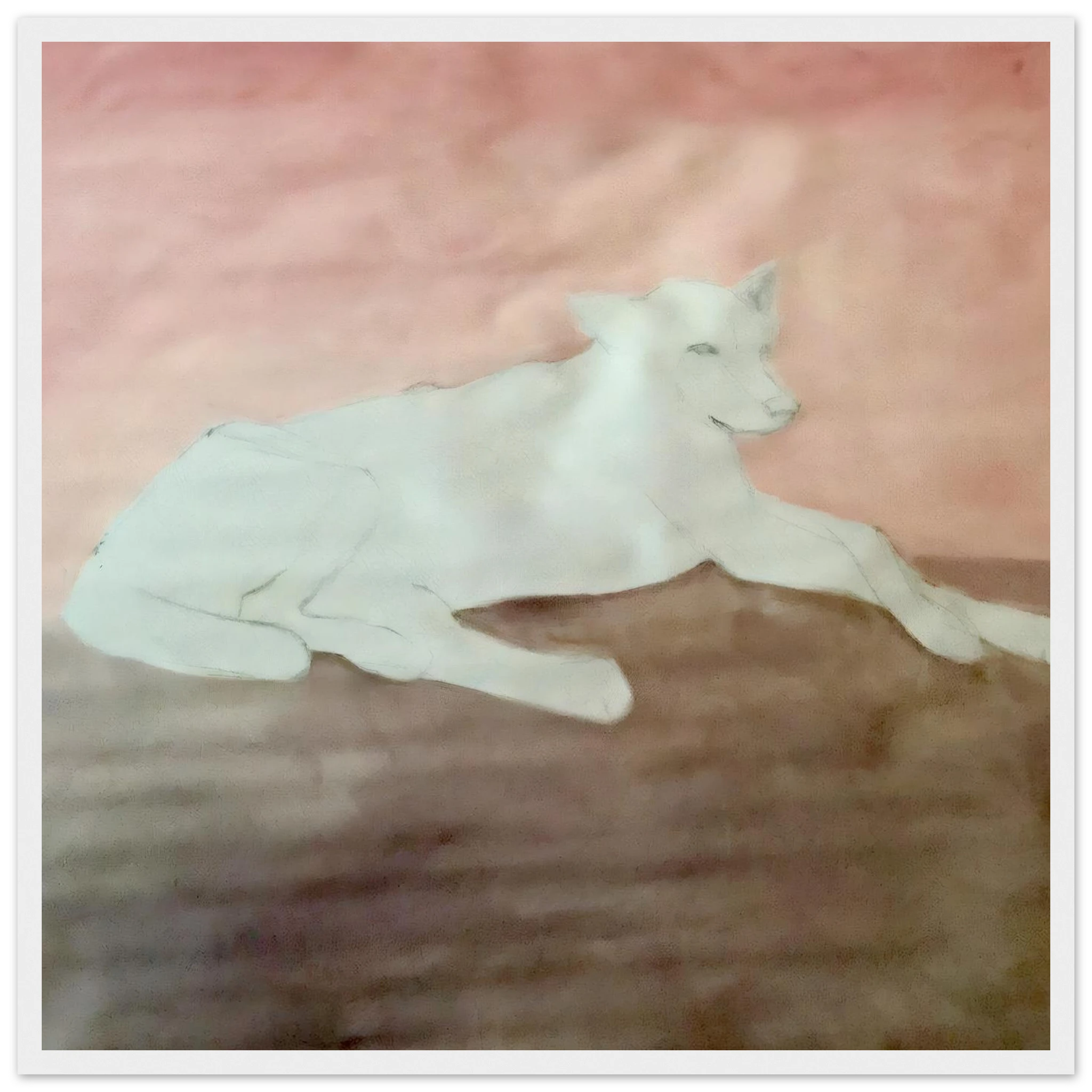 "Barely There Stray" — a pale, lightly-sketched street dog at rest, Granada, Nicaragua, painted by Peta Kaplan, framed poster