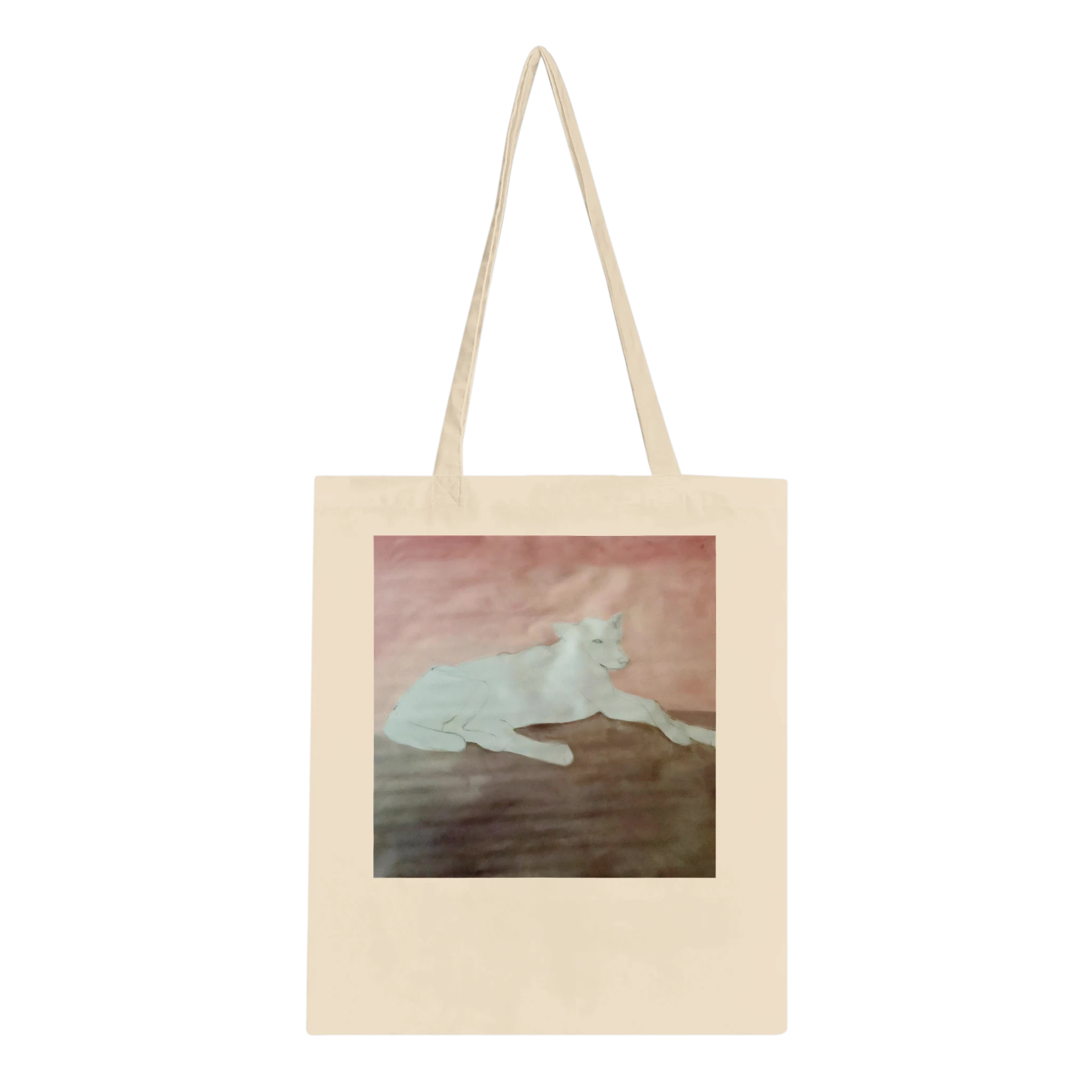 "Barely There Stray" — a pale, lightly-sketched street dog at rest, Granada, Nicaragua, painted by Peta Kaplan, on a cotton tote bag